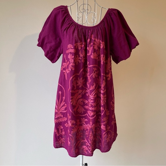Free People Fiona Embroidered Mini Dress puff short sleeve back bow free fit XS - Picture 2 of 12